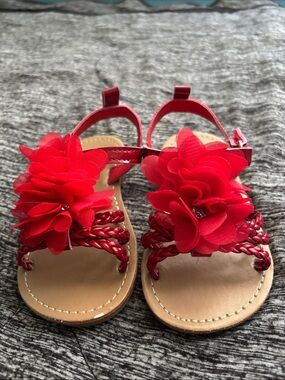 Girls' Red Flower Braided Strap Sandals - Kids Summer Footwear